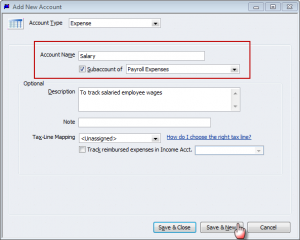 create a sub-account of payroll expenses for Salary