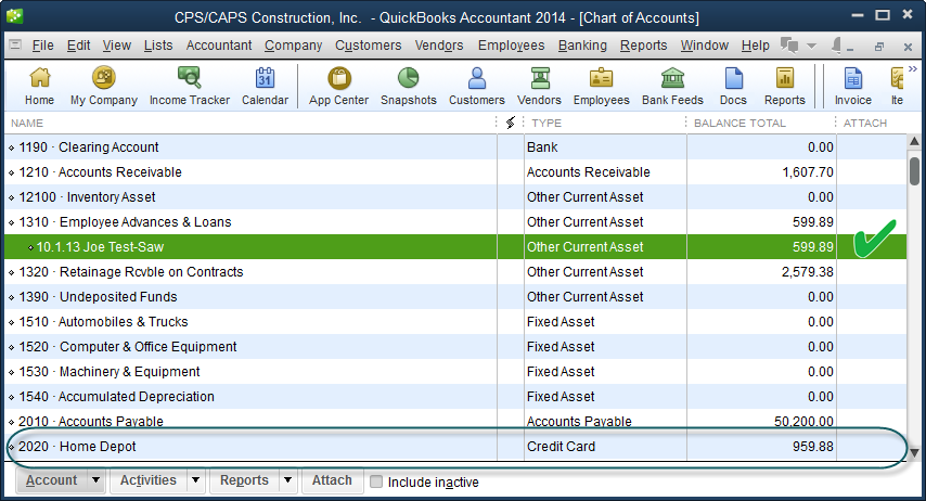 Personal Chart Of Accounts Quickbooks